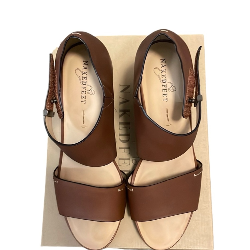 Naked Feet Brown Wedge Sandals with Wide Straps